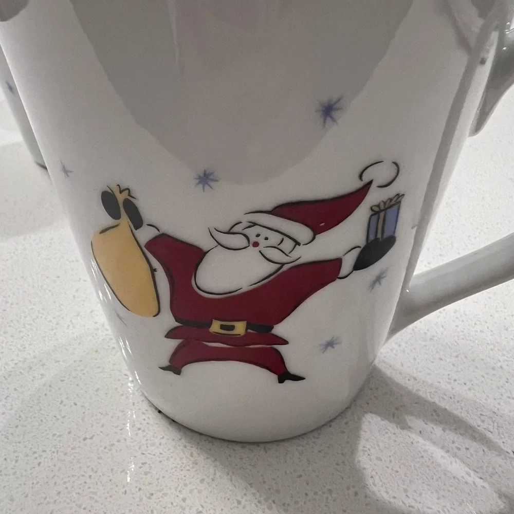 Merry Brite Whimsical Christmas Mugs Cups White‎ Porcelain Set Of 4